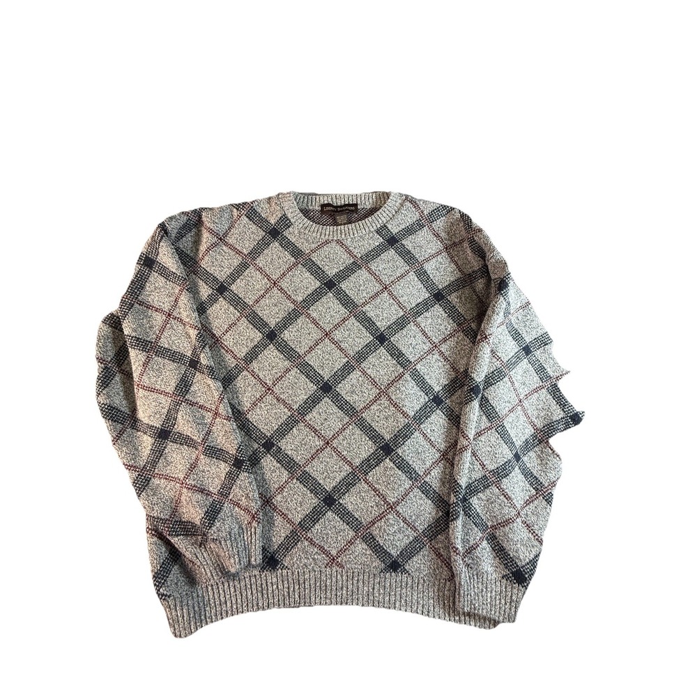 Liberty Sweaters Mens Large Argyle Crewneck Sweater Made in USA‎ Gray